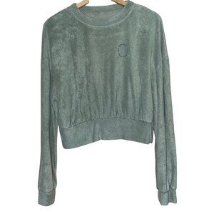 Gilly Hicks Womens Green Terry Cloth Cropped Sweatshirt Crewneck Long Sleeve M